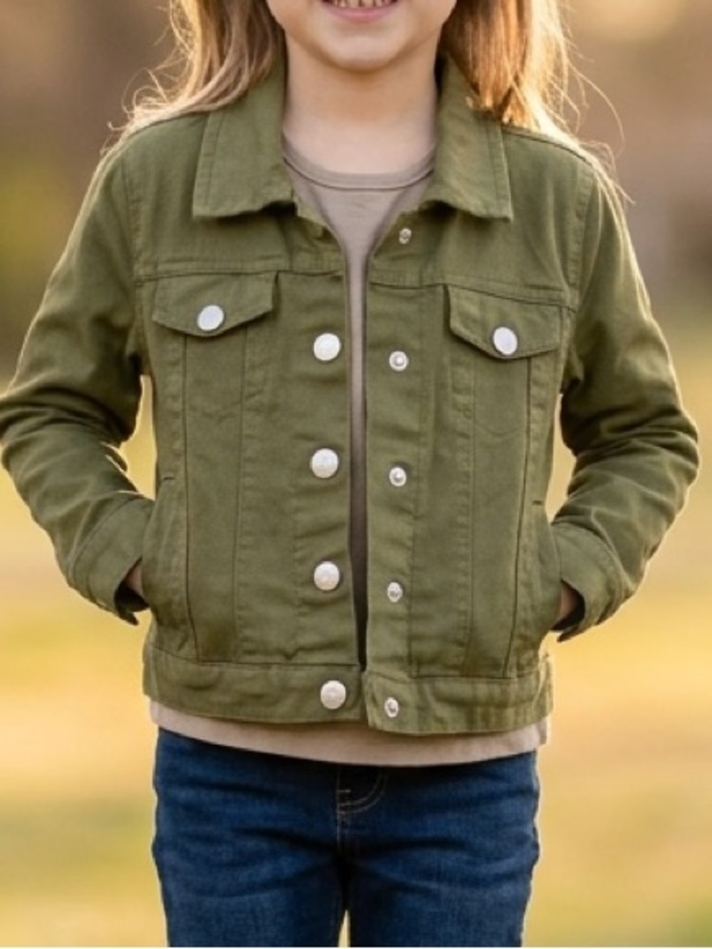 Emma & Elsa Olive Green Pure Cotton Denim Jacket Toddler Girl Size 4